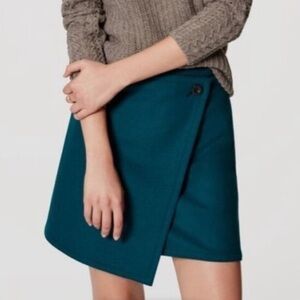 Ann Taylor LOFT Wool Blend Mini Wrap Skirt A-line Asymmetrical Teal Sz 4